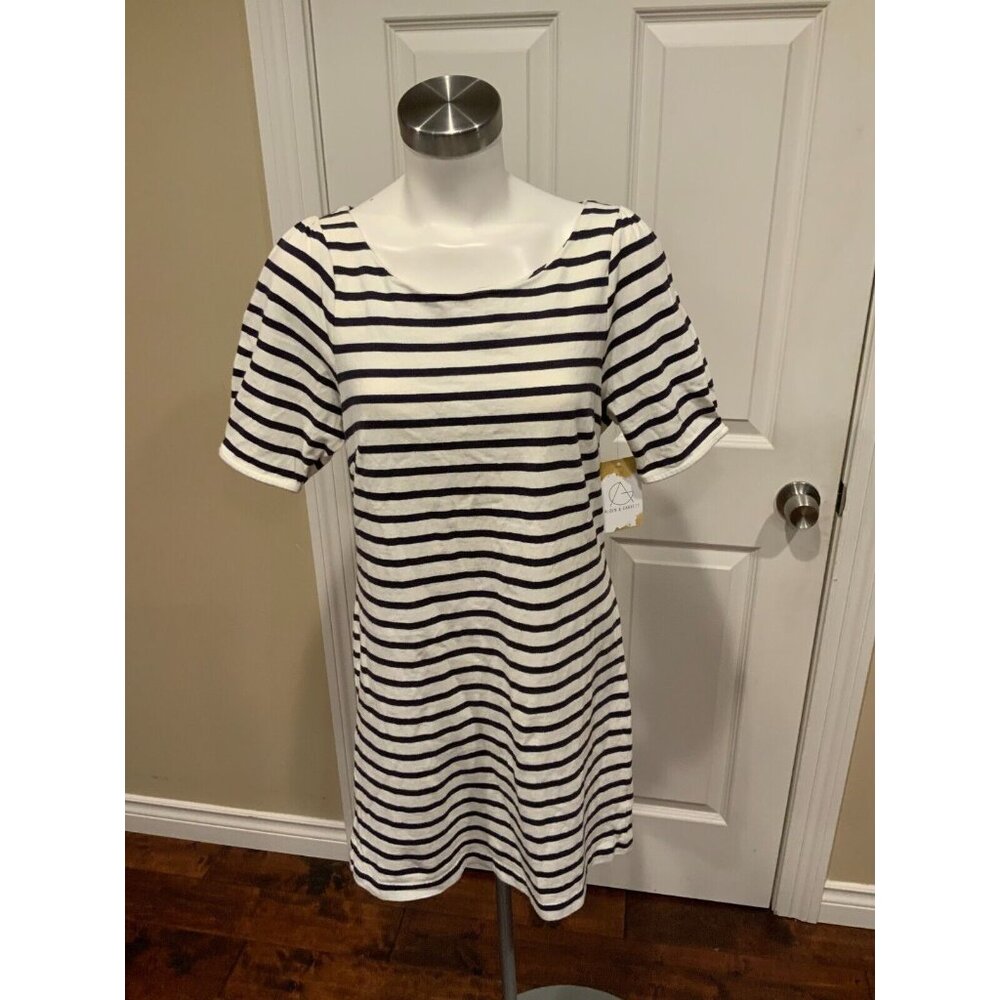 Postmark Anthropologie Blue & Striped Mini Dress w/ Bow Back, Size Medium